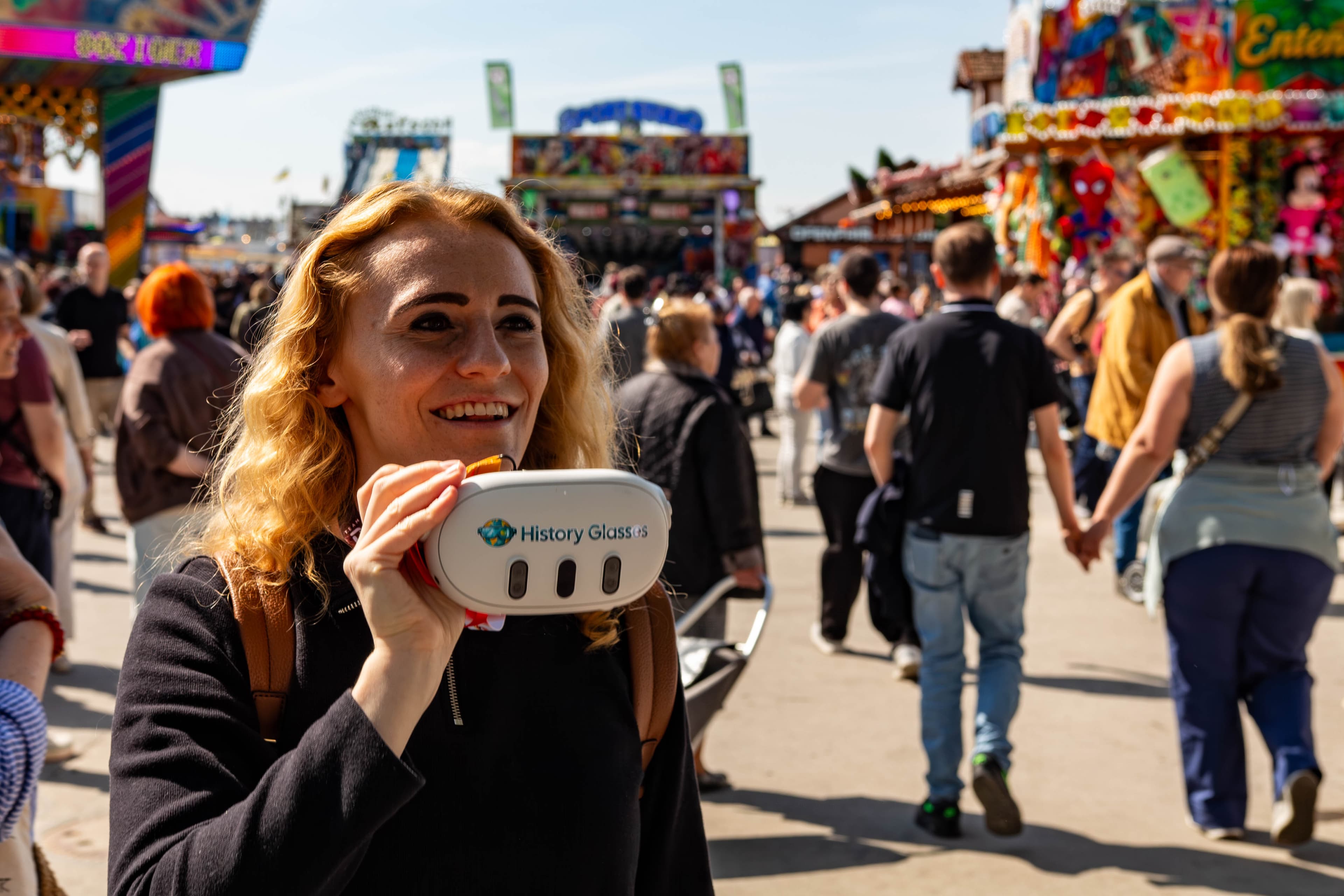Guest at a festival taking down See Reality History Glasses